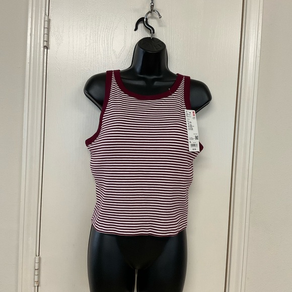 uniqlo Tops - Uniqlo Burgundy and White Striped Tank Top